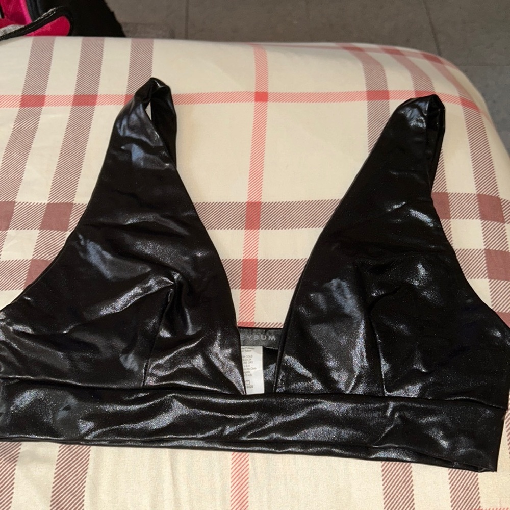 Black Faux Leather Bralette Shirt
